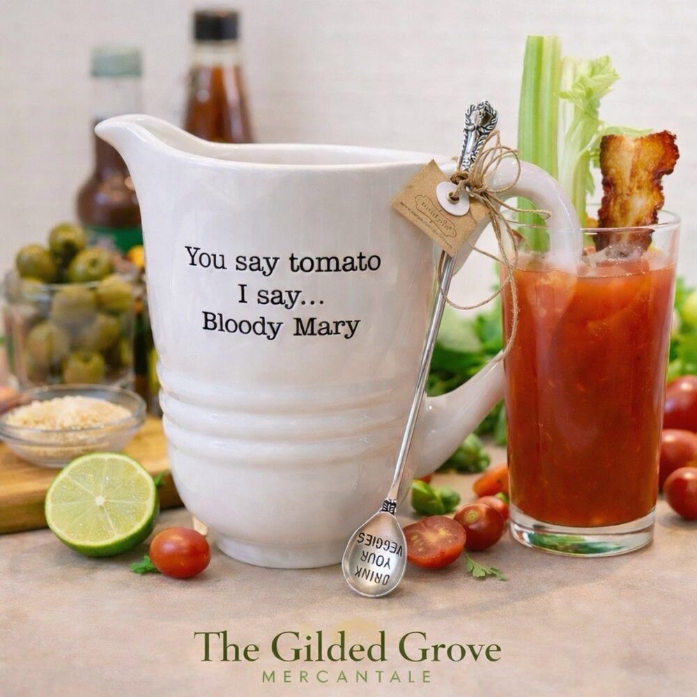Mud Pie Bloody Mary Pitcher Set NEW w/ Veggie Spoon White Ceramic 2016